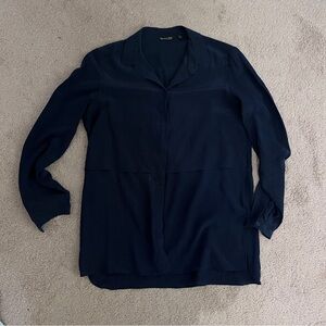 Size 4 Navy Silk Button-Down Shirt - Massimo Dutti Silk Blouse